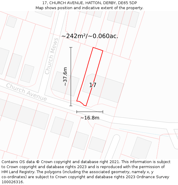 17, CHURCH AVENUE, HATTON, DERBY, DE65 5DP: Plot and title map