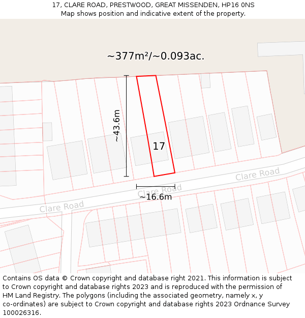 17, CLARE ROAD, PRESTWOOD, GREAT MISSENDEN, HP16 0NS: Plot and title map