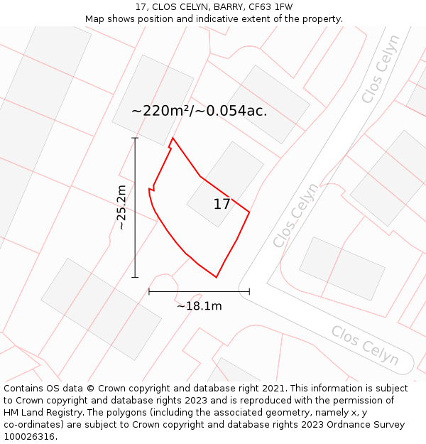 17, CLOS CELYN, BARRY, CF63 1FW: Plot and title map