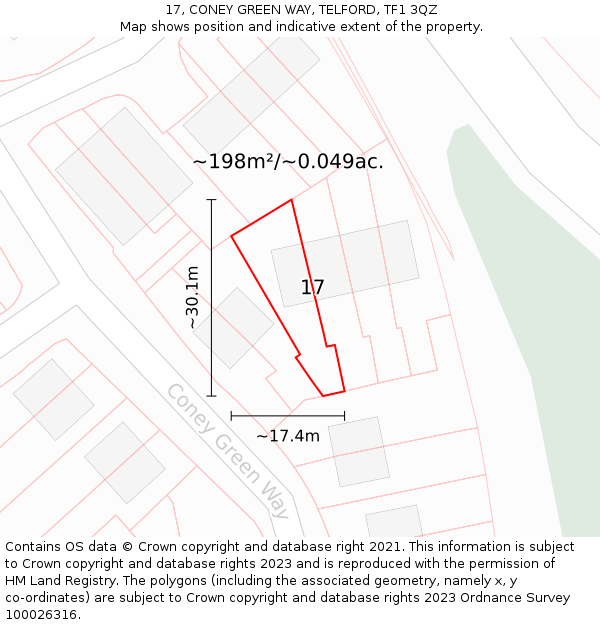 17, CONEY GREEN WAY, TELFORD, TF1 3QZ: Plot and title map