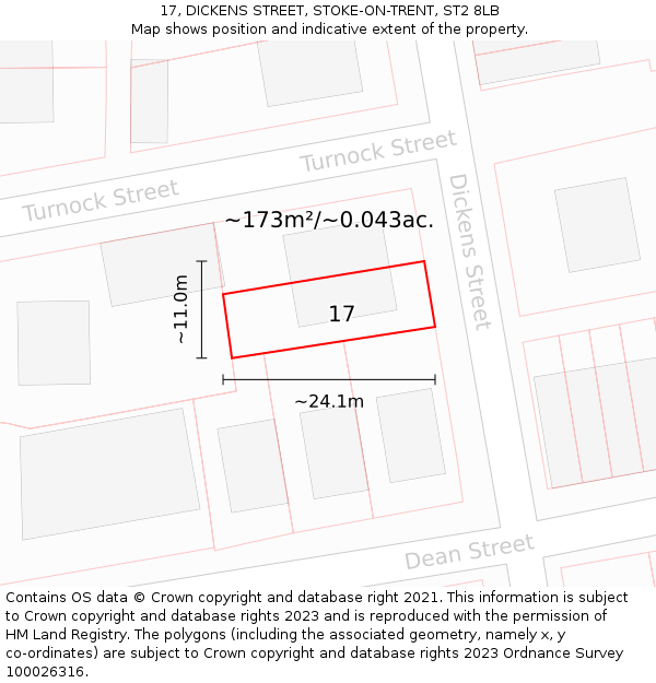 17, DICKENS STREET, STOKE-ON-TRENT, ST2 8LB: Plot and title map