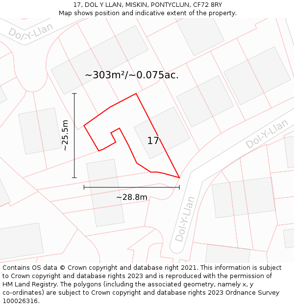 17, DOL Y LLAN, MISKIN, PONTYCLUN, CF72 8RY: Plot and title map