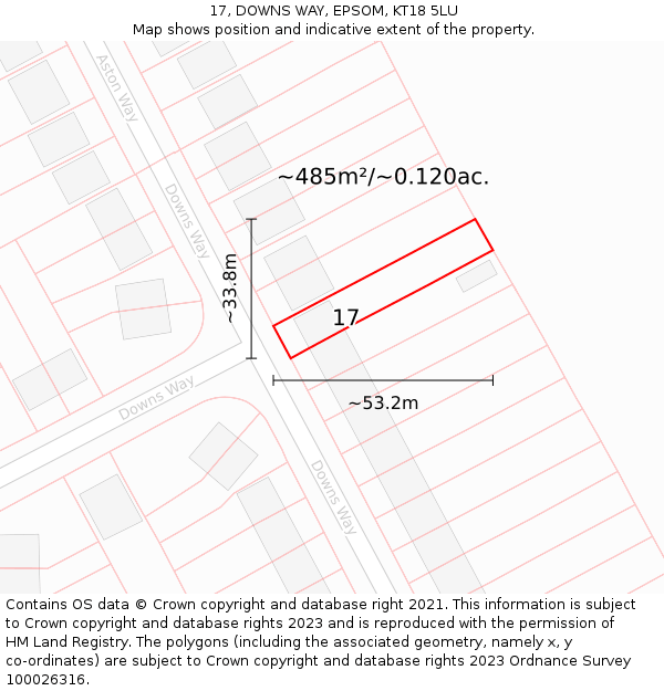 17, DOWNS WAY, EPSOM, KT18 5LU: Plot and title map