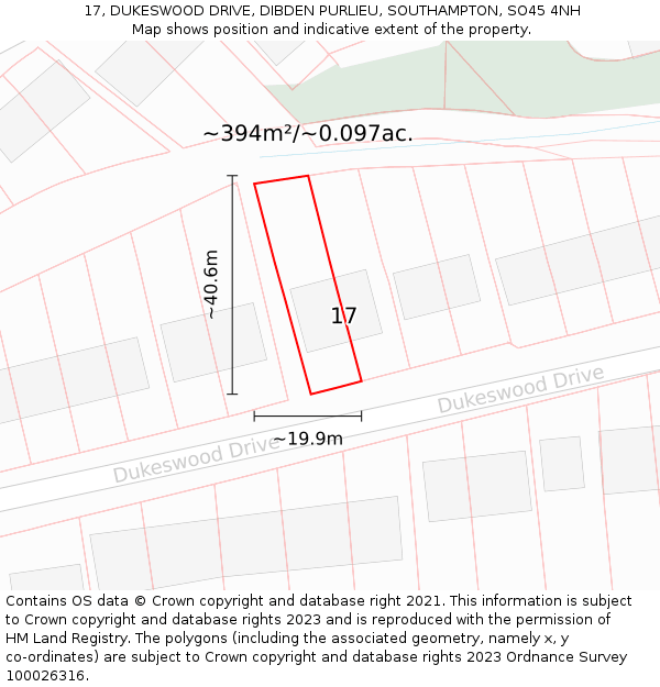 17, DUKESWOOD DRIVE, DIBDEN PURLIEU, SOUTHAMPTON, SO45 4NH: Plot and title map