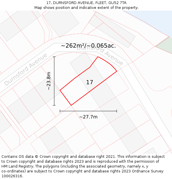 17, DURNSFORD AVENUE, FLEET, GU52 7TA: Plot and title map