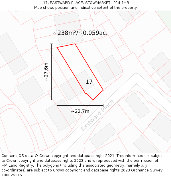 17, EASTWARD PLACE, STOWMARKET, IP14 1HB: Plot and title map