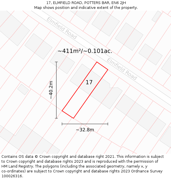 17, ELMFIELD ROAD, POTTERS BAR, EN6 2JH: Plot and title map