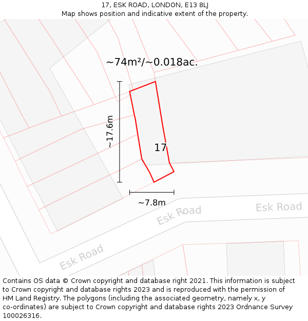 17, ESK ROAD, LONDON, E13 8LJ: Plot and title map