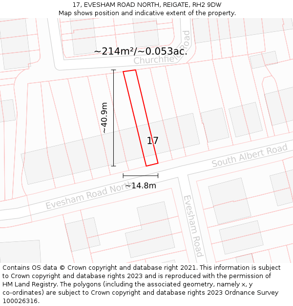 17, EVESHAM ROAD NORTH, REIGATE, RH2 9DW: Plot and title map