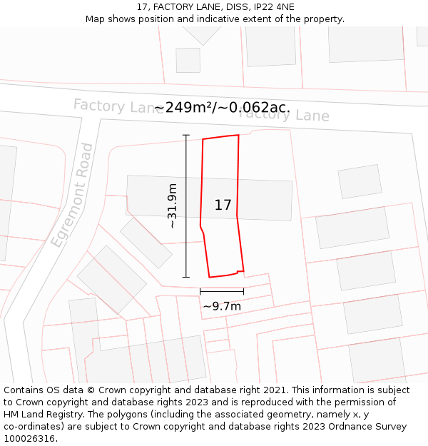 17, FACTORY LANE, DISS, IP22 4NE: Plot and title map
