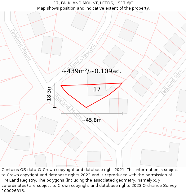 17, FALKLAND MOUNT, LEEDS, LS17 6JG: Plot and title map