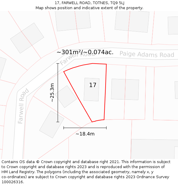 17, FARWELL ROAD, TOTNES, TQ9 5LJ: Plot and title map