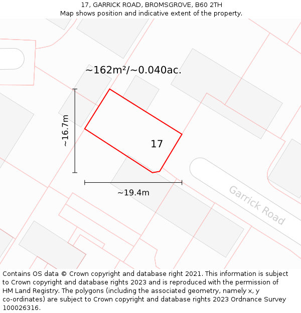 17, GARRICK ROAD, BROMSGROVE, B60 2TH: Plot and title map