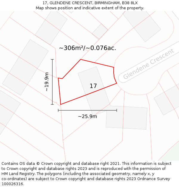 17, GLENDENE CRESCENT, BIRMINGHAM, B38 8LX: Plot and title map