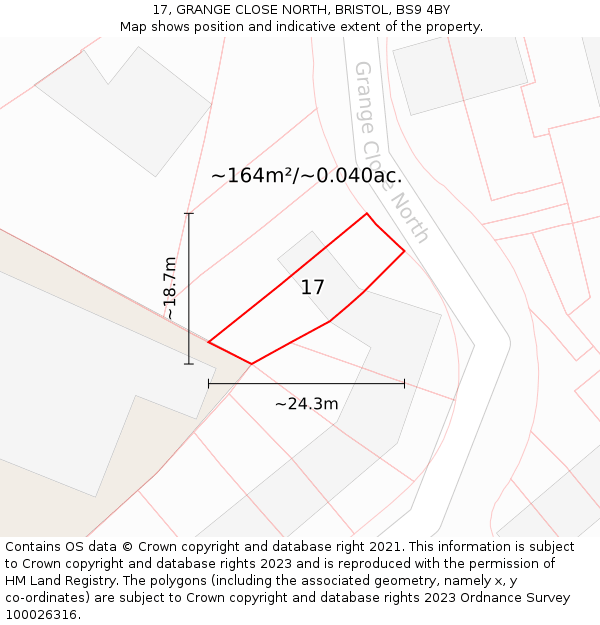 17, GRANGE CLOSE NORTH, BRISTOL, BS9 4BY: Plot and title map