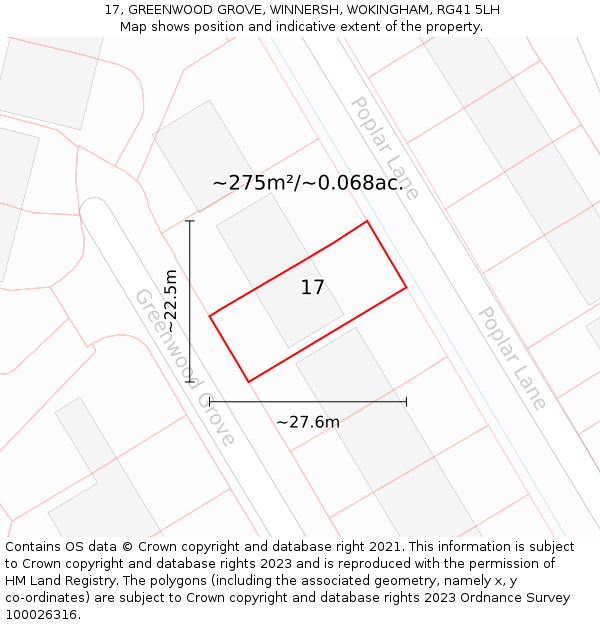 17, GREENWOOD GROVE, WINNERSH, WOKINGHAM, RG41 5LH: Plot and title map