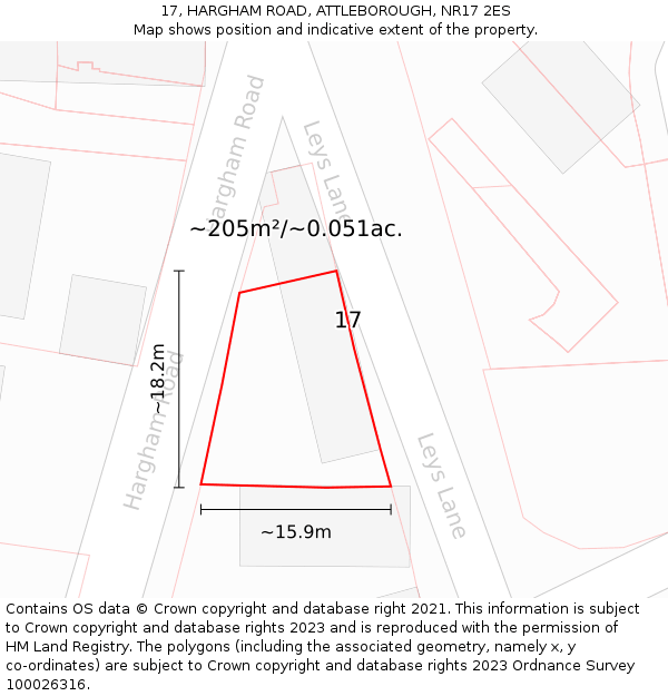 17, HARGHAM ROAD, ATTLEBOROUGH, NR17 2ES: Plot and title map