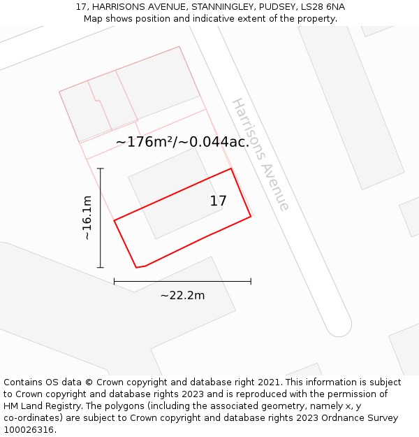 17, HARRISONS AVENUE, STANNINGLEY, PUDSEY, LS28 6NA: Plot and title map