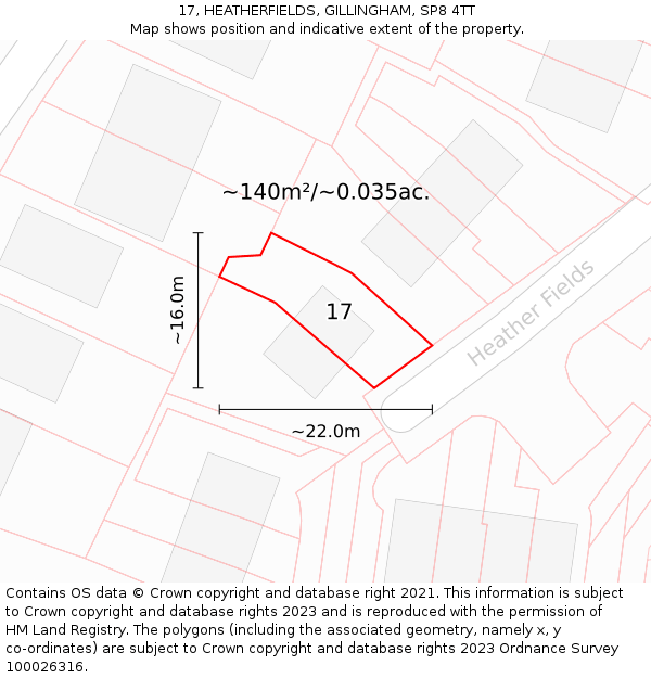 17, HEATHERFIELDS, GILLINGHAM, SP8 4TT: Plot and title map