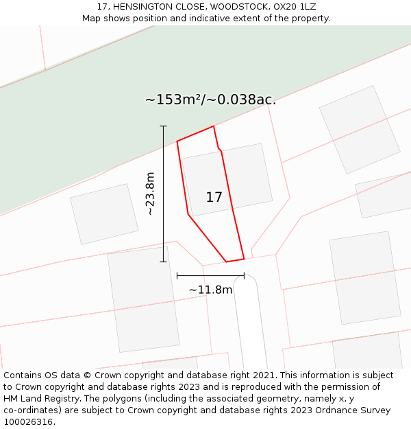 17, HENSINGTON CLOSE, WOODSTOCK, OX20 1LZ: Plot and title map