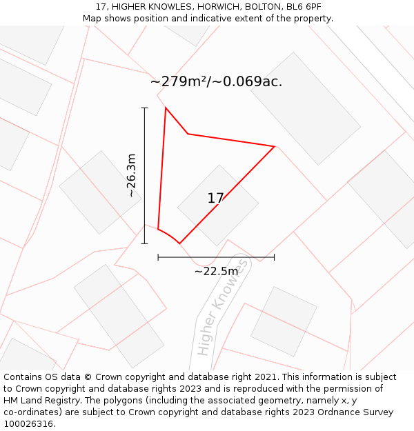 17, HIGHER KNOWLES, HORWICH, BOLTON, BL6 6PF: Plot and title map