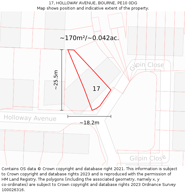 17, HOLLOWAY AVENUE, BOURNE, PE10 0DG: Plot and title map