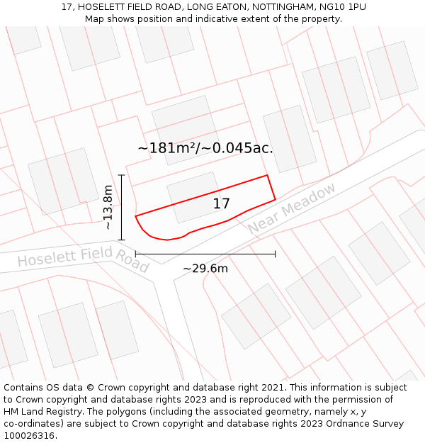 17, HOSELETT FIELD ROAD, LONG EATON, NOTTINGHAM, NG10 1PU: Plot and title map