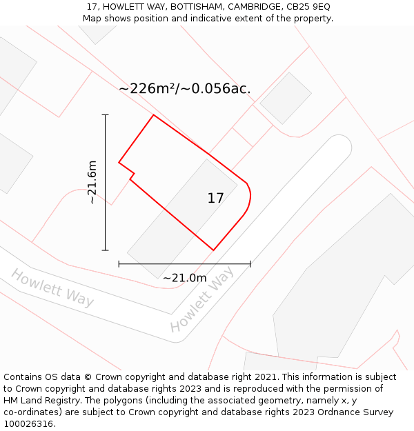 17, HOWLETT WAY, BOTTISHAM, CAMBRIDGE, CB25 9EQ: Plot and title map