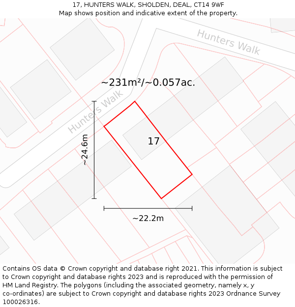 17, HUNTERS WALK, SHOLDEN, DEAL, CT14 9WF: Plot and title map