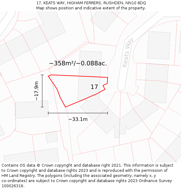 17, KEATS WAY, HIGHAM FERRERS, RUSHDEN, NN10 8DQ: Plot and title map