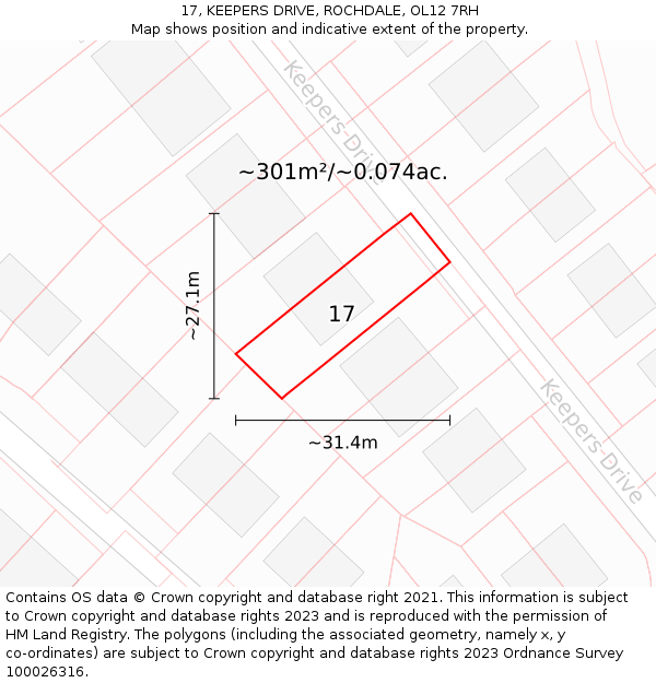 17, KEEPERS DRIVE, ROCHDALE, OL12 7RH: Plot and title map