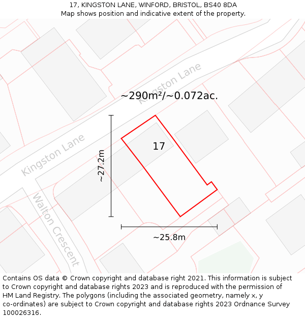 17, KINGSTON LANE, WINFORD, BRISTOL, BS40 8DA: Plot and title map