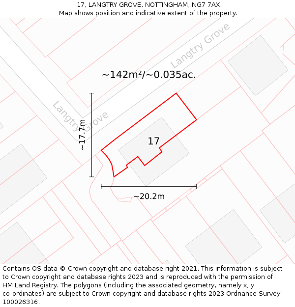 17, LANGTRY GROVE, NOTTINGHAM, NG7 7AX: Plot and title map