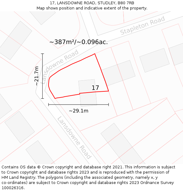 17, LANSDOWNE ROAD, STUDLEY, B80 7RB: Plot and title map