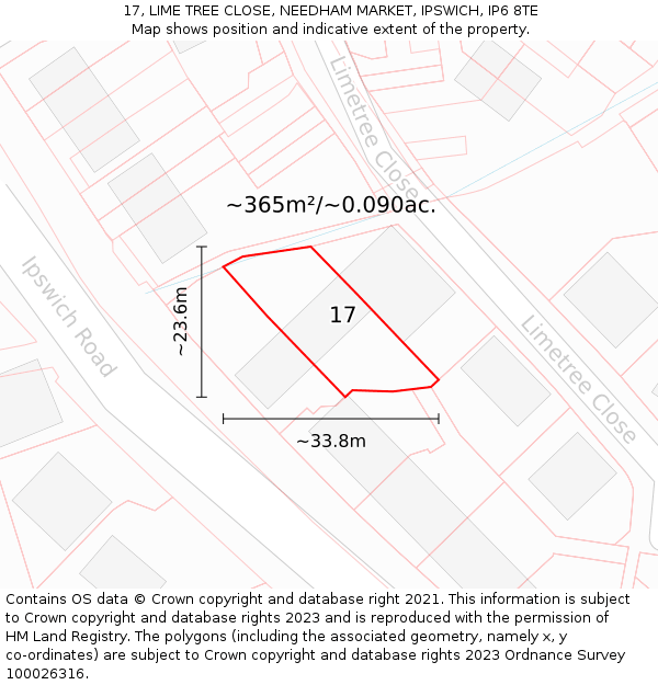 17, LIME TREE CLOSE, NEEDHAM MARKET, IPSWICH, IP6 8TE: Plot and title map