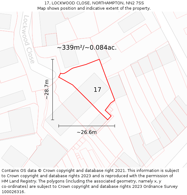 17, LOCKWOOD CLOSE, NORTHAMPTON, NN2 7SS: Plot and title map