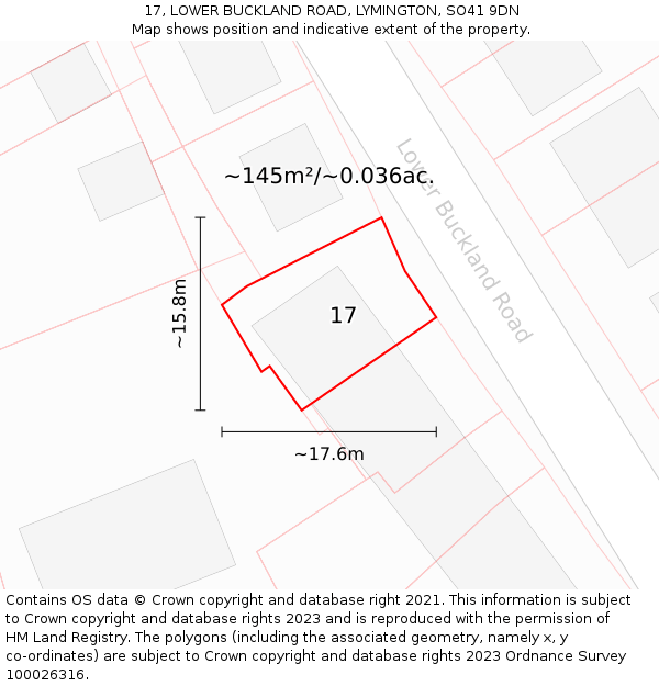 17, LOWER BUCKLAND ROAD, LYMINGTON, SO41 9DN: Plot and title map