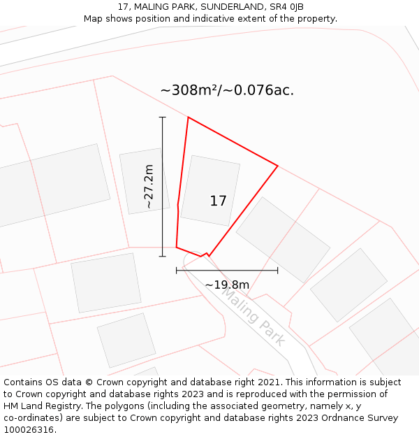 17, MALING PARK, SUNDERLAND, SR4 0JB: Plot and title map