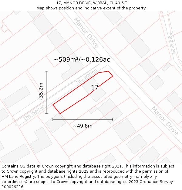 17, MANOR DRIVE, WIRRAL, CH49 6JE: Plot and title map