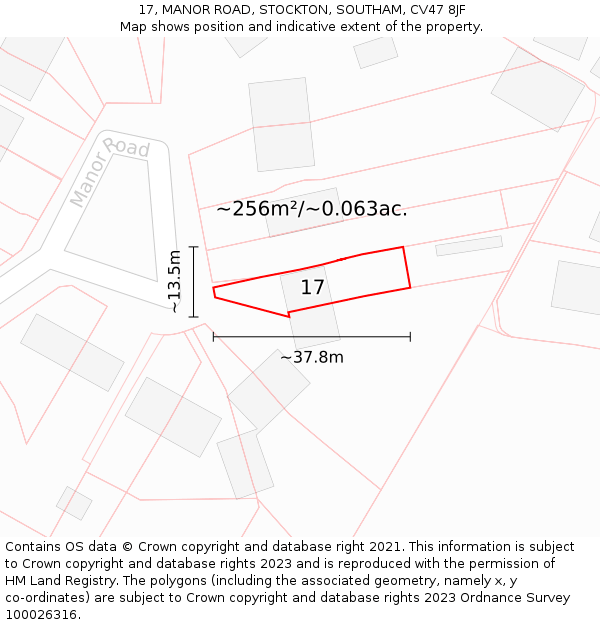 17, MANOR ROAD, STOCKTON, SOUTHAM, CV47 8JF: Plot and title map