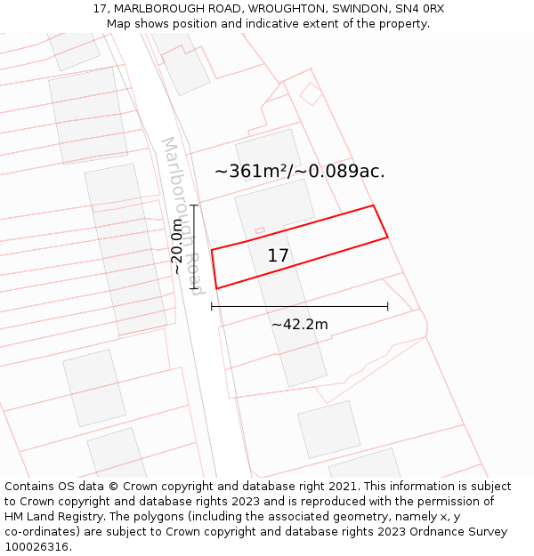 17, MARLBOROUGH ROAD, WROUGHTON, SWINDON, SN4 0RX: Plot and title map