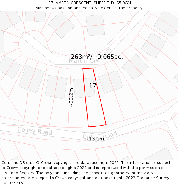 17, MARTIN CRESCENT, SHEFFIELD, S5 9GN: Plot and title map