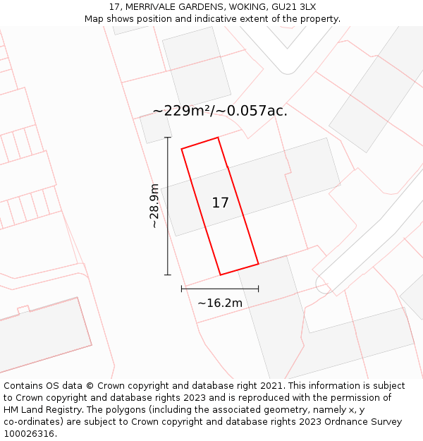 17, MERRIVALE GARDENS, WOKING, GU21 3LX: Plot and title map