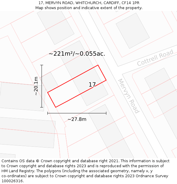 17, MERVYN ROAD, WHITCHURCH, CARDIFF, CF14 1PR: Plot and title map