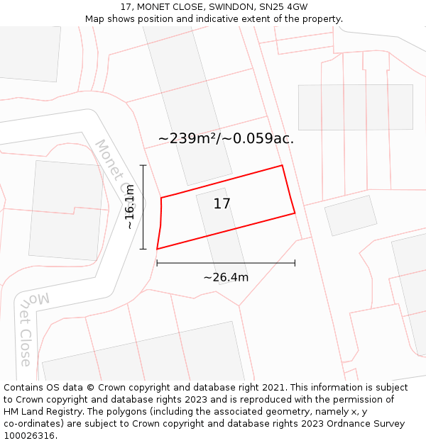 17, MONET CLOSE, SWINDON, SN25 4GW: Plot and title map