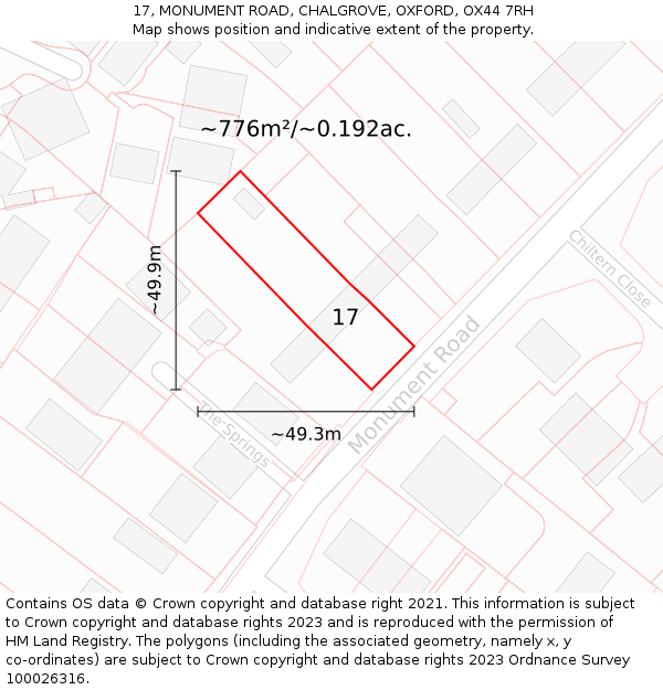 17, MONUMENT ROAD, CHALGROVE, OXFORD, OX44 7RH: Plot and title map