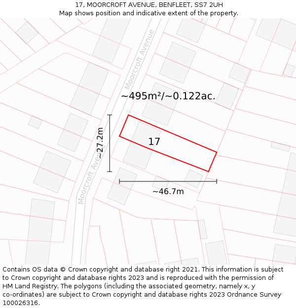 17, MOORCROFT AVENUE, BENFLEET, SS7 2UH: Plot and title map