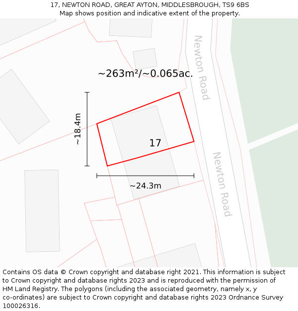17, NEWTON ROAD, GREAT AYTON, MIDDLESBROUGH, TS9 6BS: Plot and title map