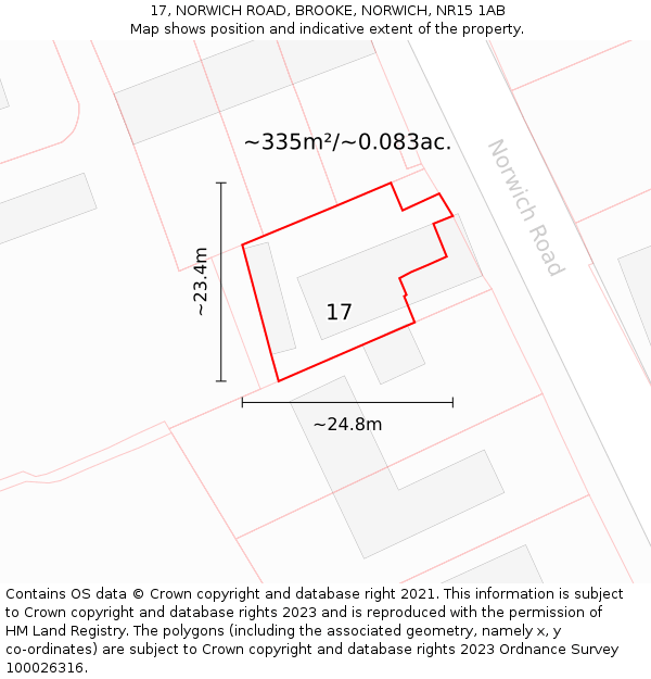 17, NORWICH ROAD, BROOKE, NORWICH, NR15 1AB: Plot and title map