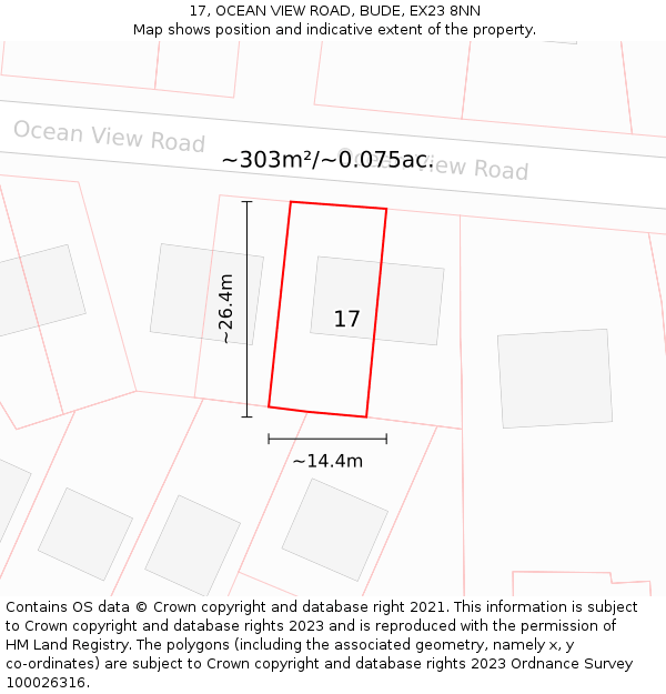 17, OCEAN VIEW ROAD, BUDE, EX23 8NN: Plot and title map